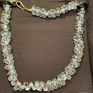 Stunning Aquamarine, Amethyst & 18k Gold Necklace